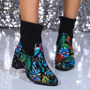 Printing Plus Velvet Wool Stretch Boots Mid Heel