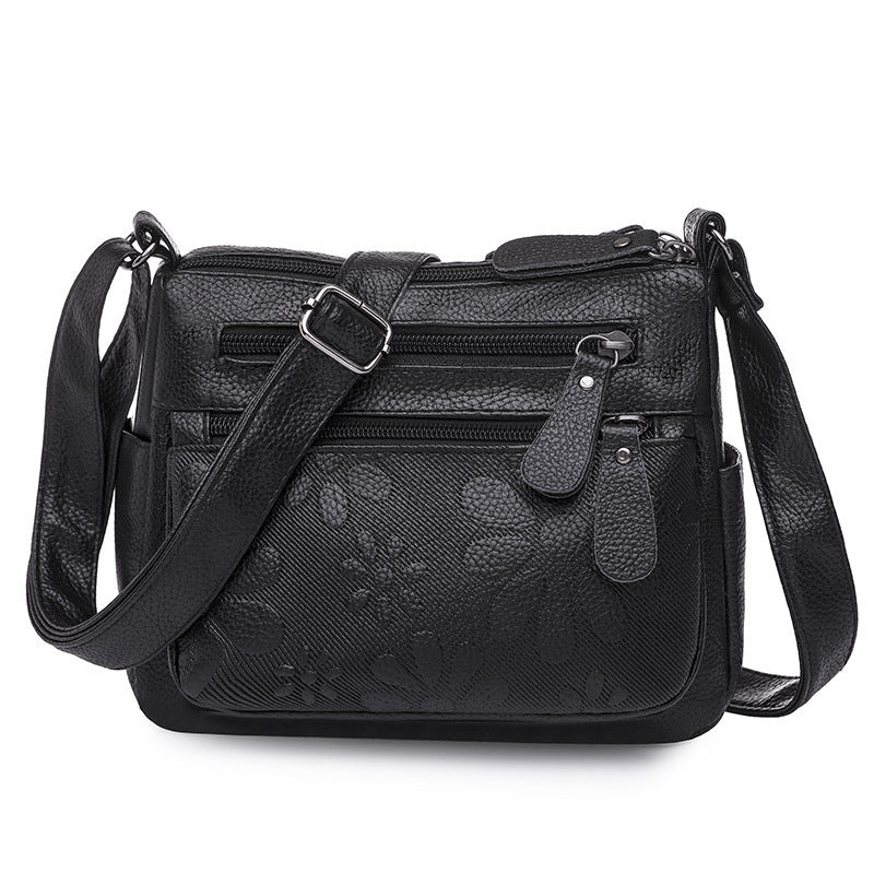 Large capacity soft leather shoulder bag