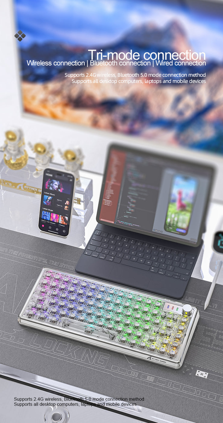 Attack Shark K75RGB Kabellose mechanische Bluetooth-Tastatur mit transparenter Dichtung und Hot-Plug-Funktion