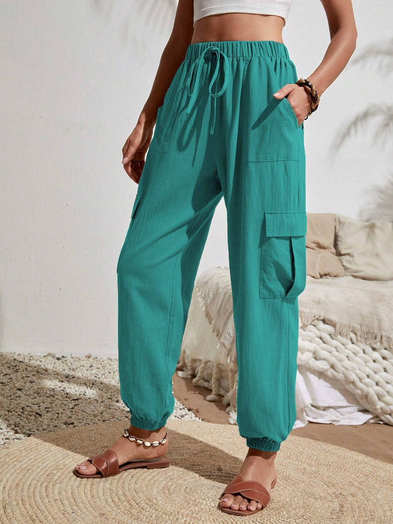 Drawstring pants with pockets for summer, casual, versatile