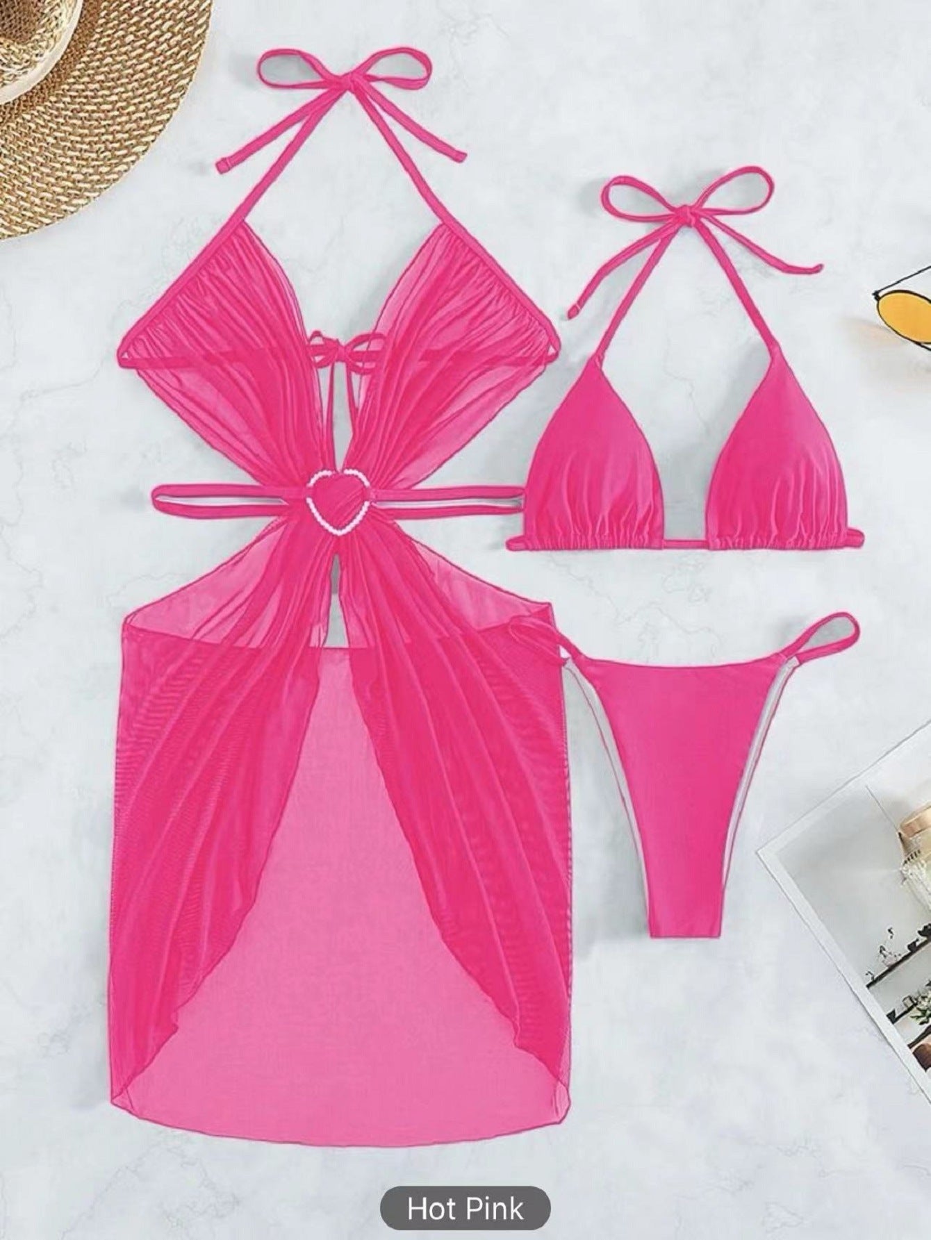 Three-piece bikini for women solid color split swimsuit