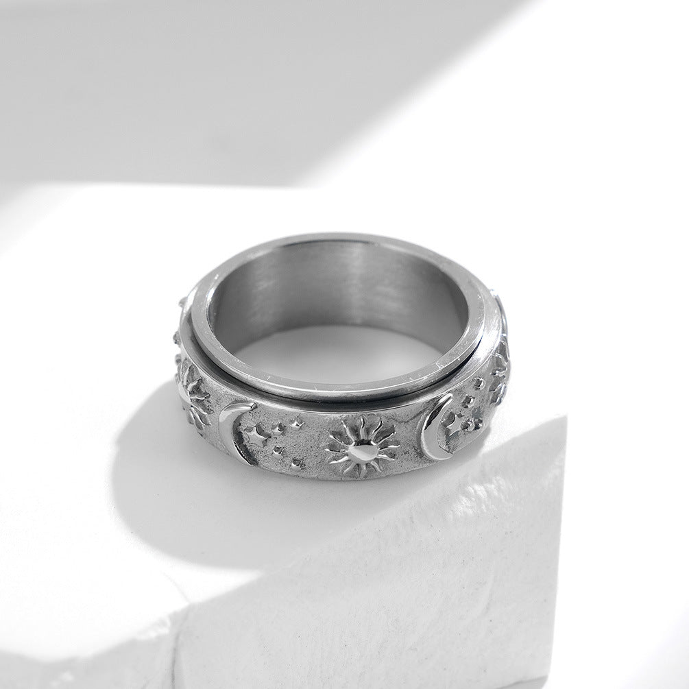 Stars Sun Moon Rotatable Titanium Steel Ring Ring