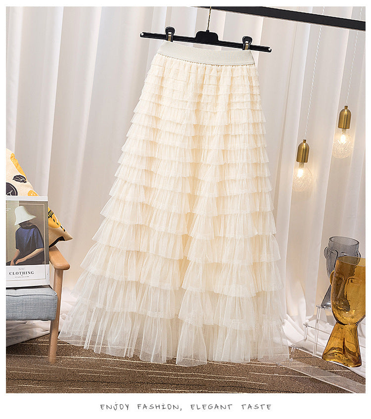 Women's Clothing Spring And Summer New High Waist Mid-length Design Full Of Versatile Slimming Fairy Lady Skirt