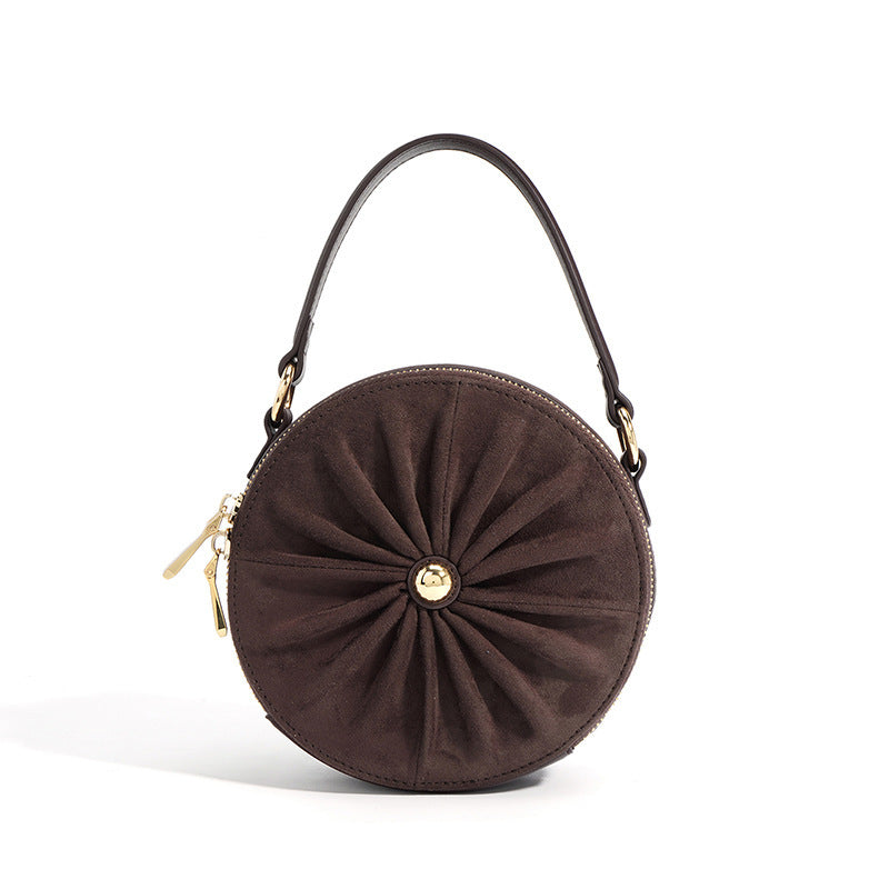 Advanced Sense – Round cake bag in classic style, genuine leather, metal chain