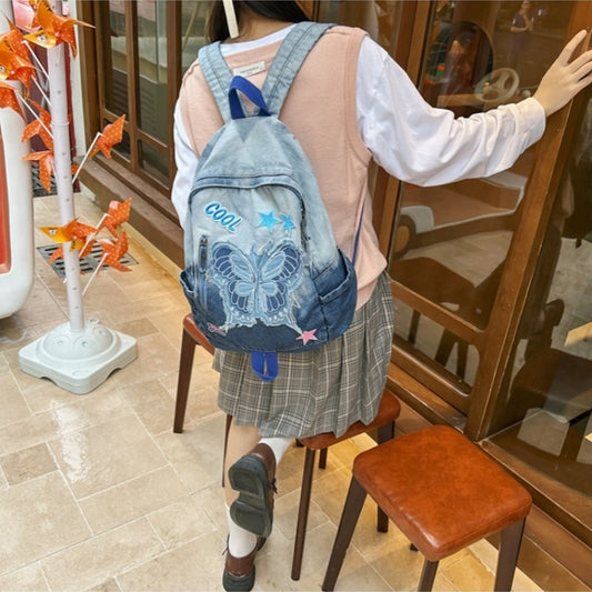 Value Gradient Denim Rucksack Damen Große Kapazität