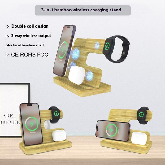 Three-in-One Bamboo Charger Holder