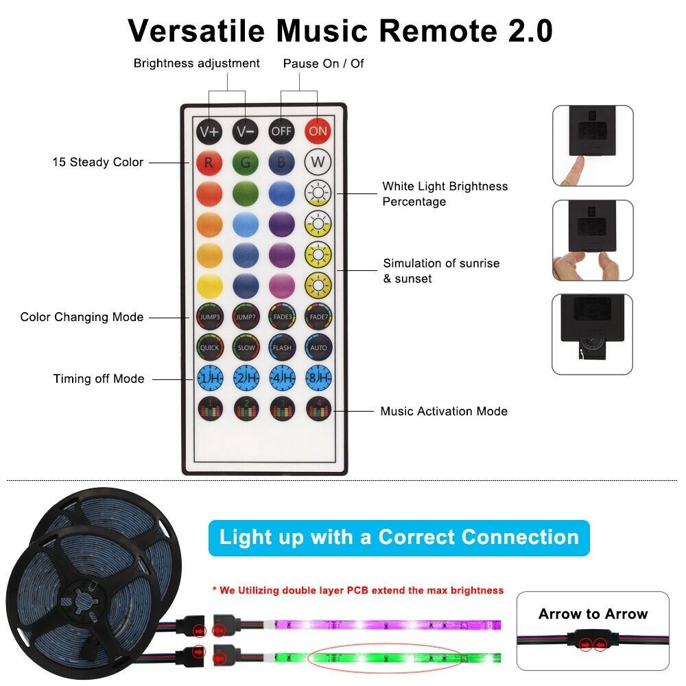 Led Strip Lights 5050 RGB Bluetooth Room Light Color Changing with Remote Control