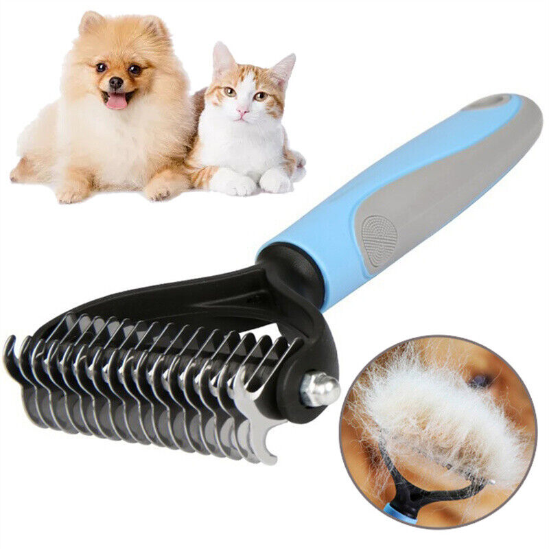 Pet Grooming Brush, Double-Sided Detangling and Deshedding Rake