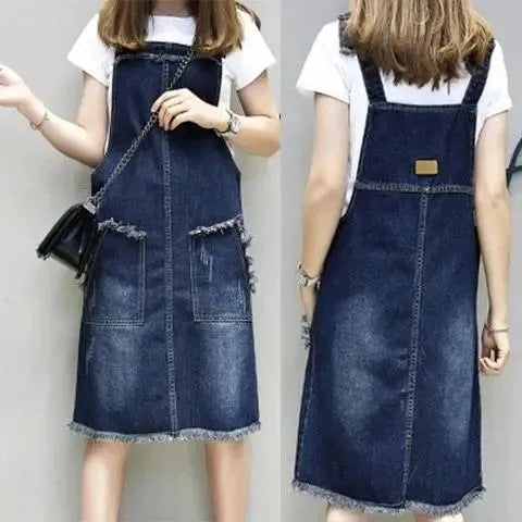 Plus-sized Plus Size Women's Clothing Spring And Summer Slimming Denim Suspender Skirt Slim Fit Dress Fat Sister