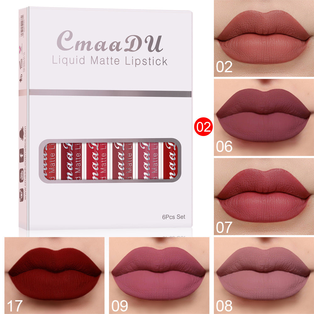 Matte Antihaft-Cup-Lippenstifte, wasserfest, lang anhaltender Lipgloss, 6 Stück