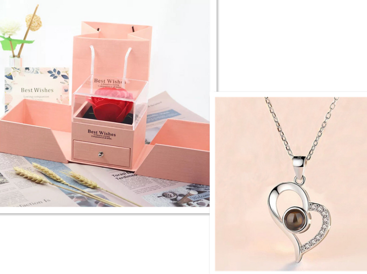 Heiße Valentinstag Geschenke Metall Rose Schmuck Geschenk-Box Halskette für Hochzeit