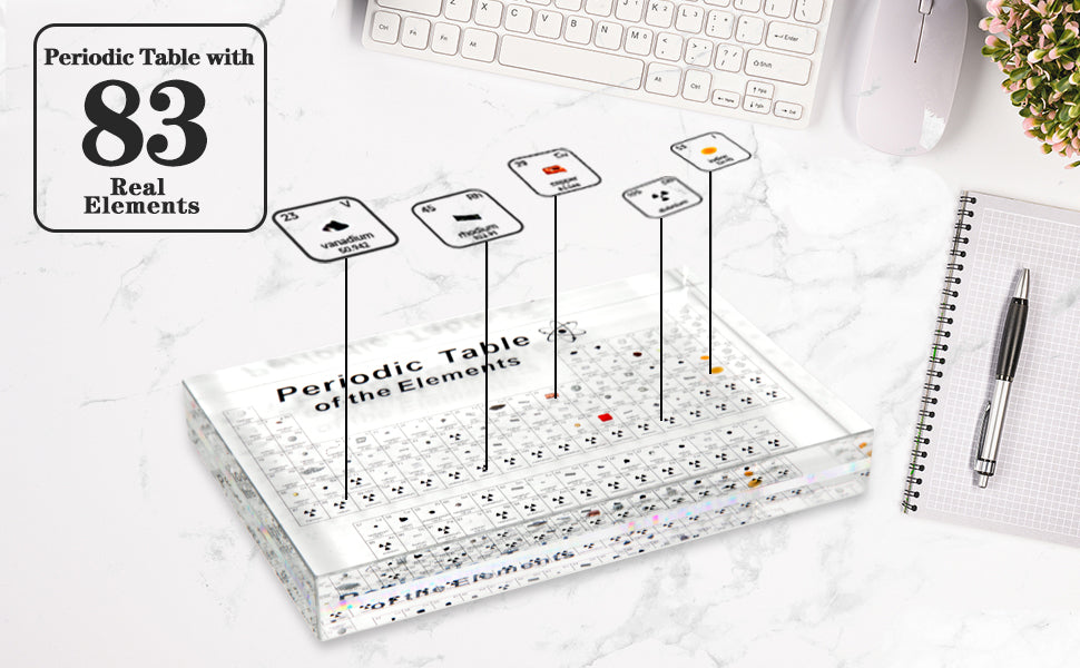 Perioden system mit 83 Arten realer Elemente im Inneren, Acryl-Perioden system der Elemente Proben, leicht zu lesen, kreative Geschenke für Natur wissenschaftler und Studenten