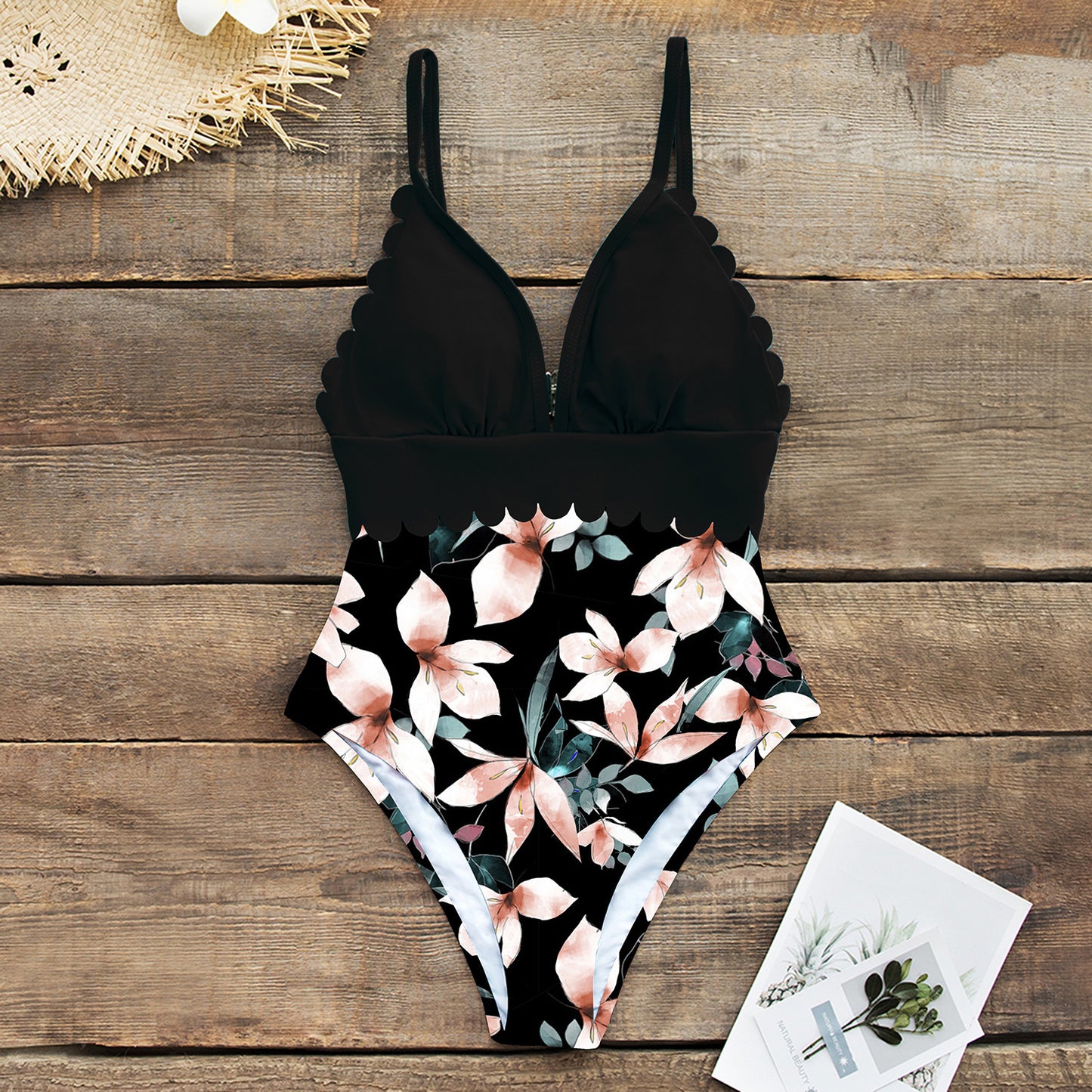 One Piece Printed Lace Swimsuit Halter Sexy