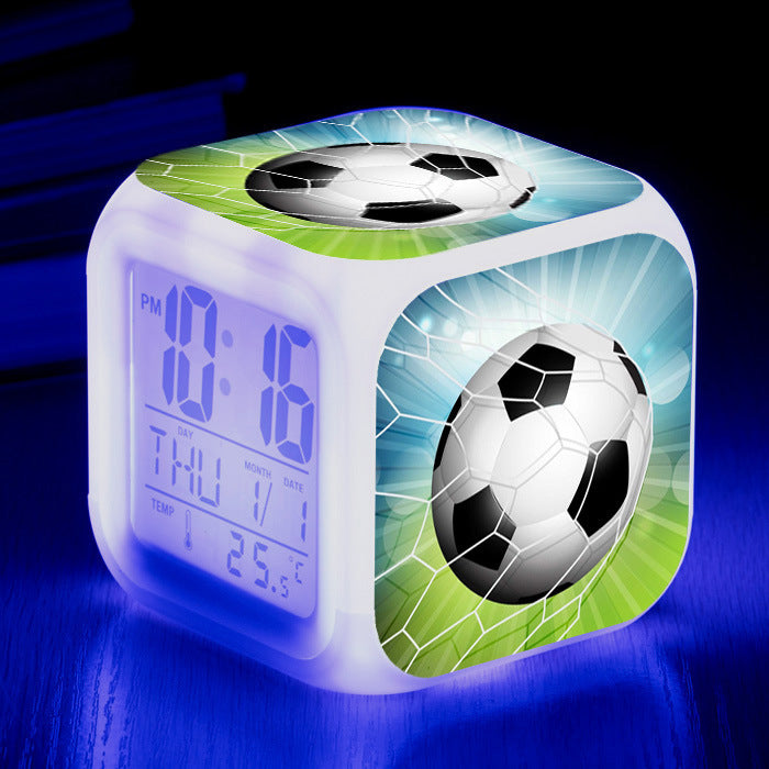 Football Pattern Little Alarm Clock Square Clock Student Children Mute Alarm