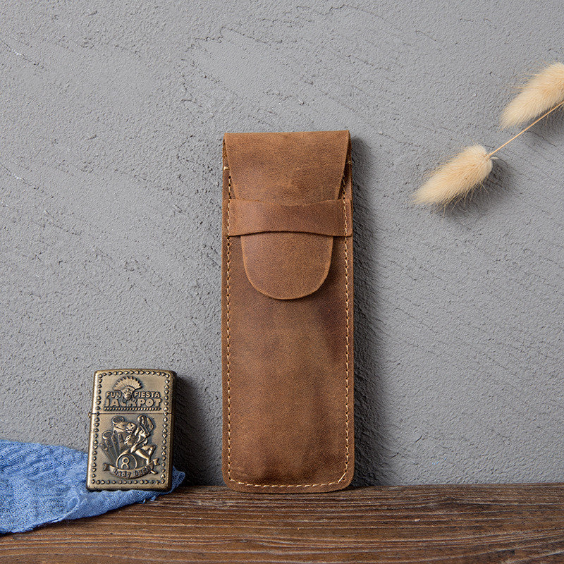 Multifunctional Retro Crazy Horse Leather Pencil Case