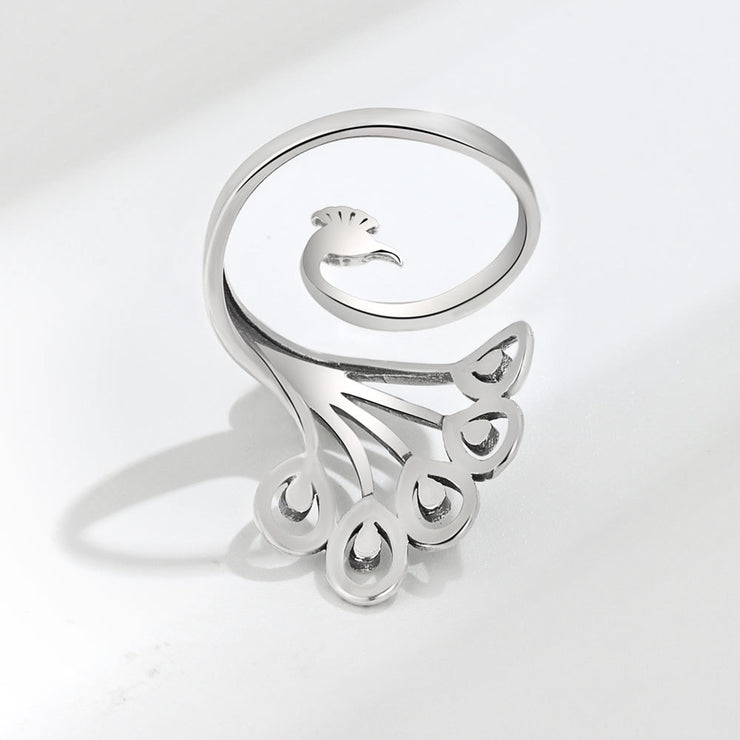 Kreativer Retro-Pfau-Sterlingsilber-Ring mit breitem Gesicht