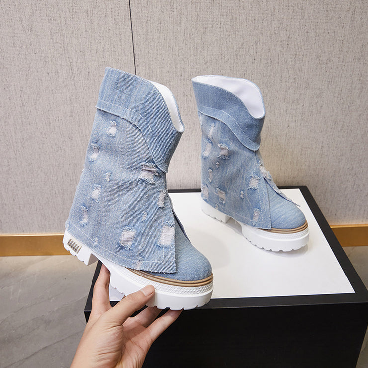 Fleece gefütterte Denim-Freizeitstiefel für Damen im Herbst und Winter