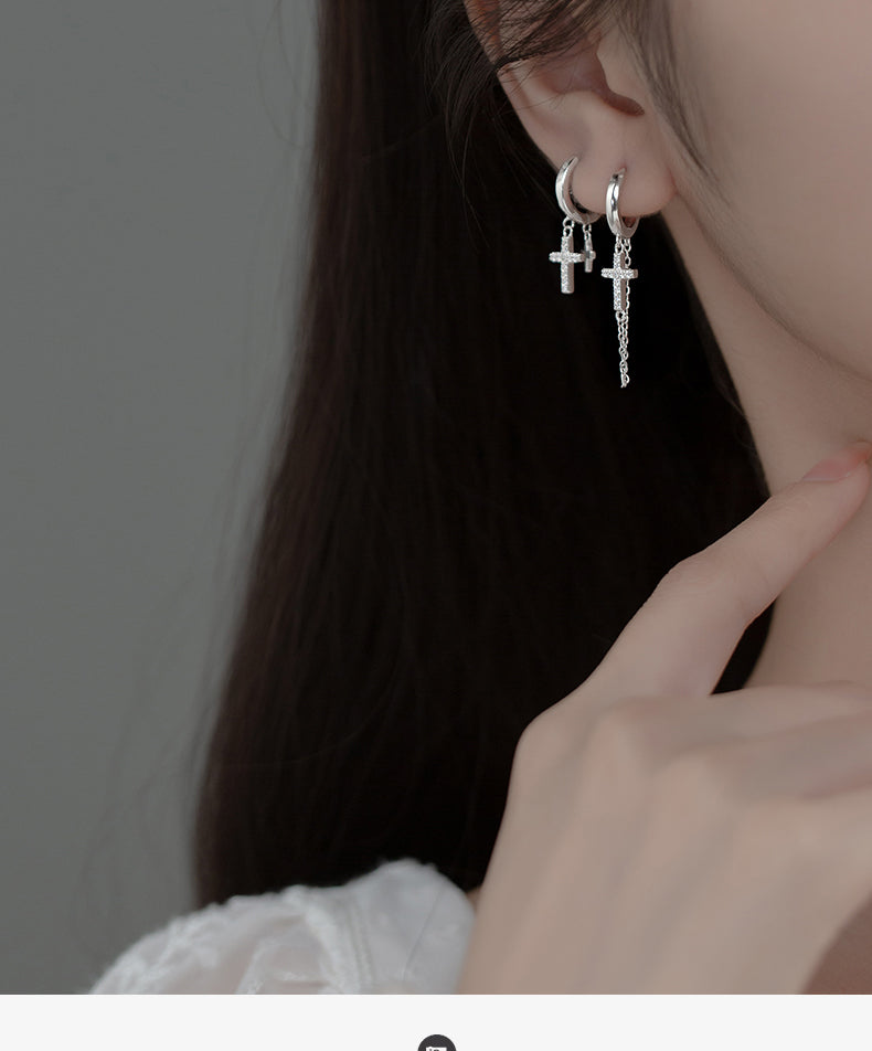 Short Cross Chain Ear Clip Women's Rhinestone Earrings