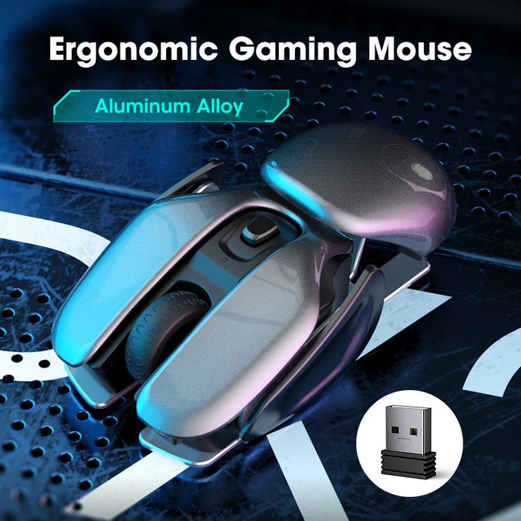 Kabellose Gaming-Maus aus Aluminium, Stummschaltmaus, wiederaufladbar, 1600 DPI für Computer-Gamer, Slience-Mäuse, optisches Maus