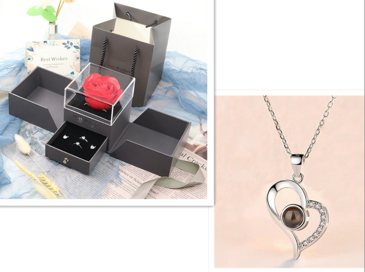 Heiße Valentinstag Geschenke Metall Rose Schmuck Geschenk-Box Halskette für Hochzeit