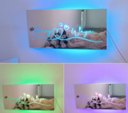 Personalisierter Namensspiegel mit Licht für Schlafzimmer, LED-Leuchtspiegel für die Wand, individuelles Foto,