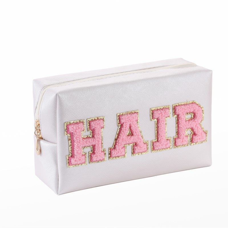 Towel Embroidery Letters Sticker Makeup Outdoor Travel Toiletry Bag