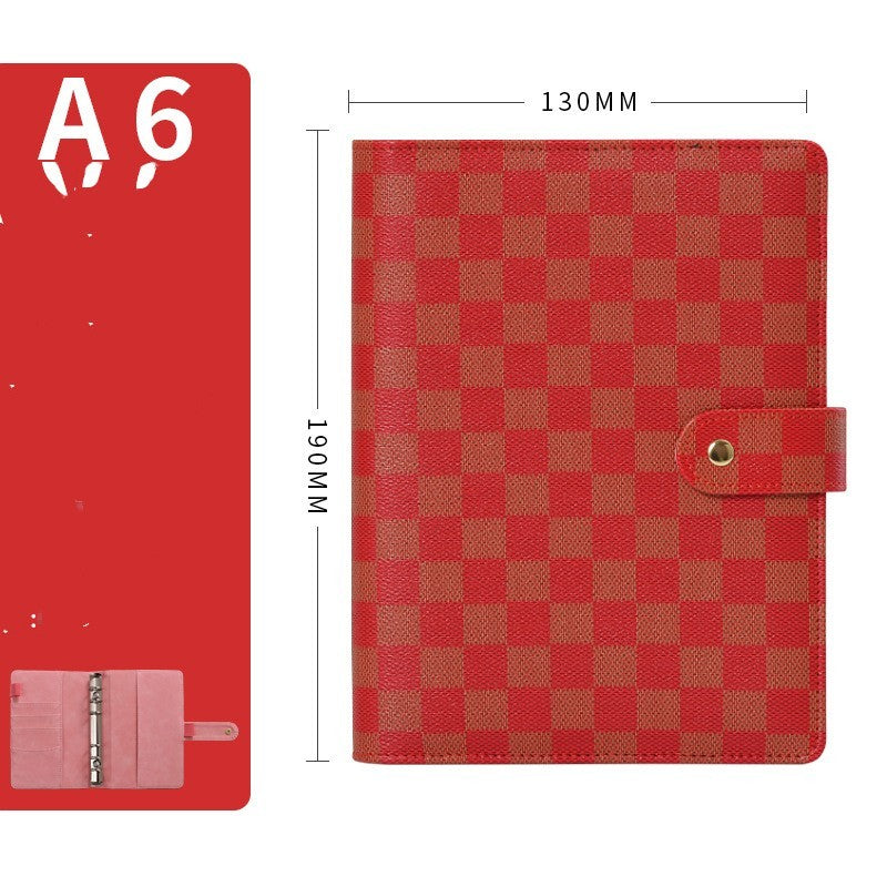 Loose-leaf book High-quality leather cover Checkered notebook