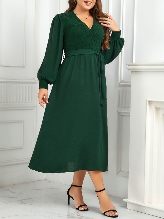 Women's V-neck Green Look Fairer Slimming Dress