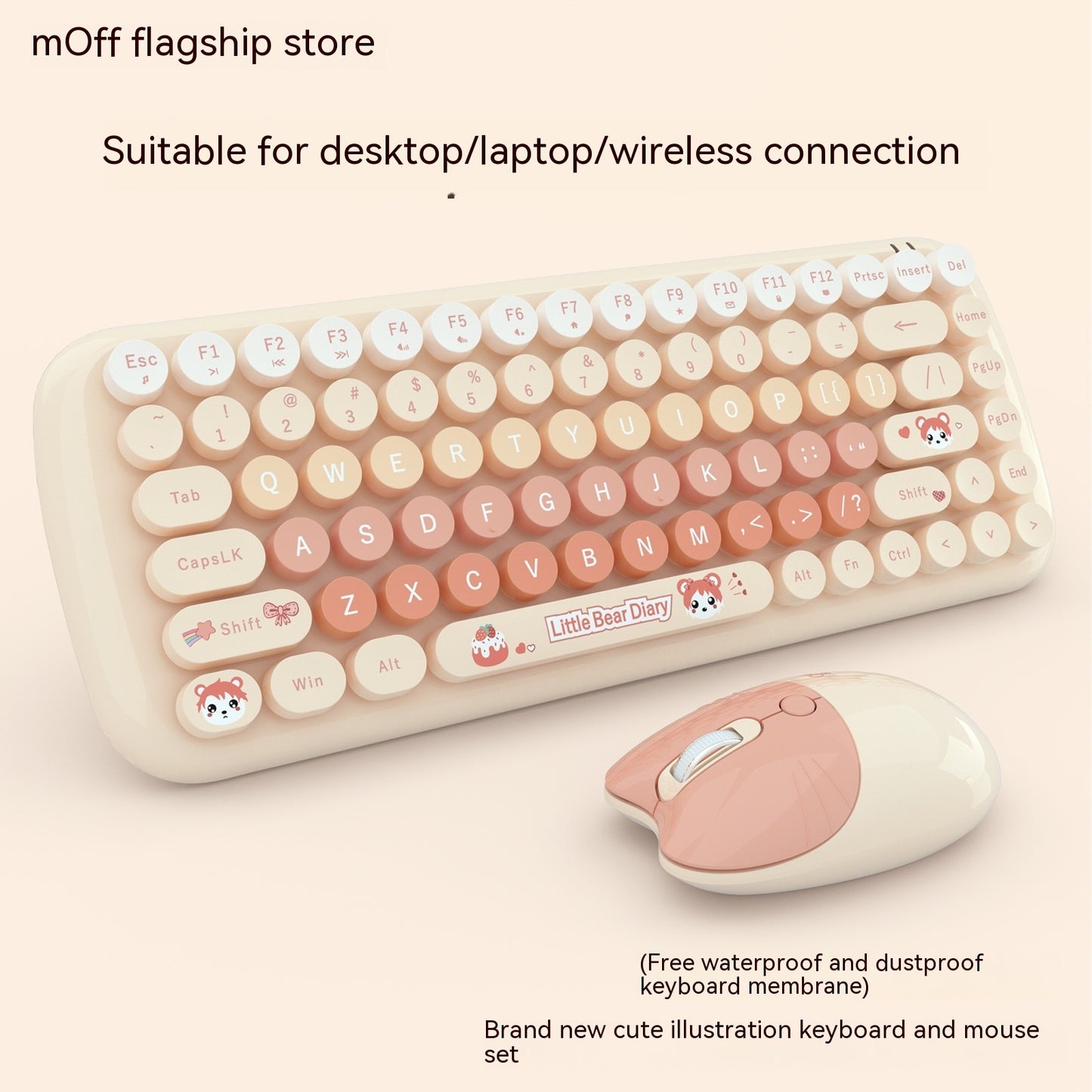 Pink Mini Cute Cartoon Wireless Keyboard And Mouse Set