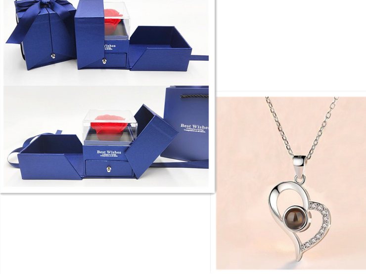 Heiße Valentinstag Geschenke Metall Rose Schmuck Geschenk-Box Halskette für Hochzeit