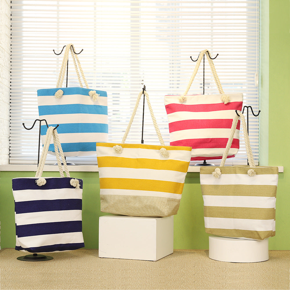 Striped beach bag, casual shoulder bag