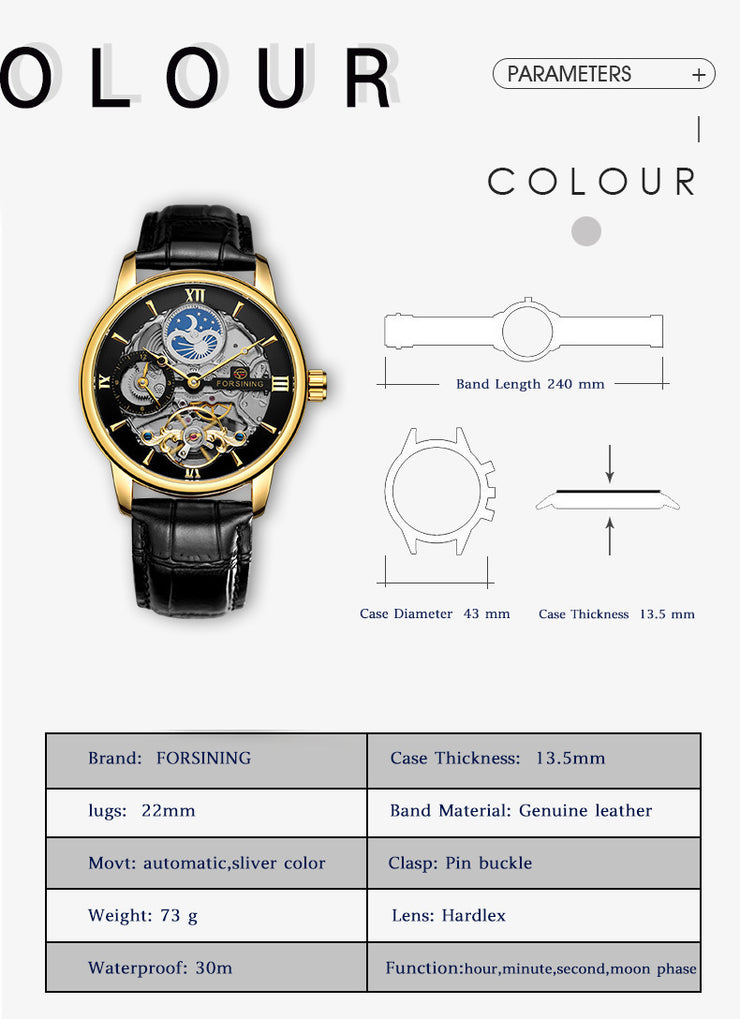 Lässige automatische mechanische Uhr mit hohlem Mond