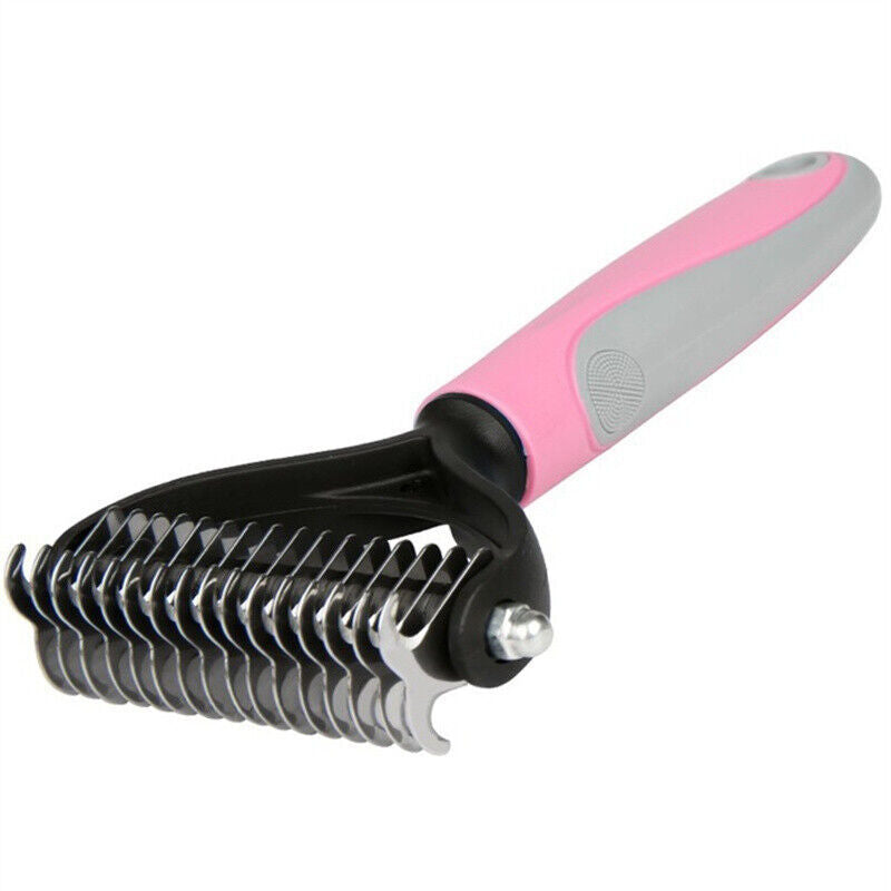 Pet Grooming Brush, Double-Sided Detangling and Deshedding Rake