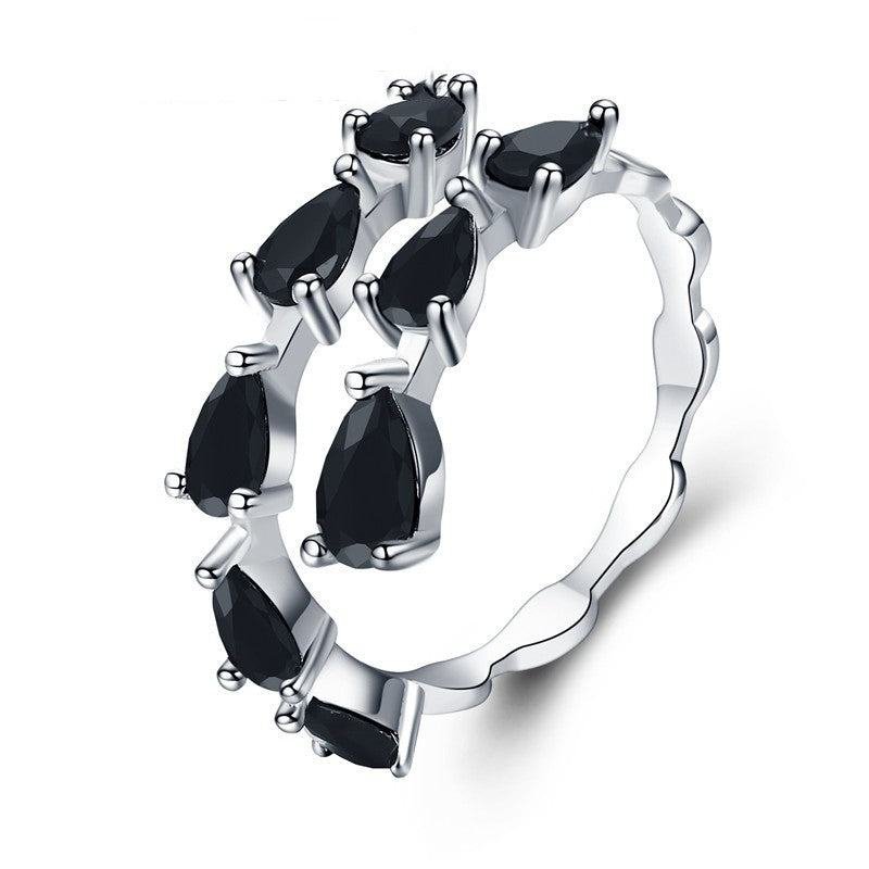 Black Irregular Ring Niche Micro Inlaid Zircon