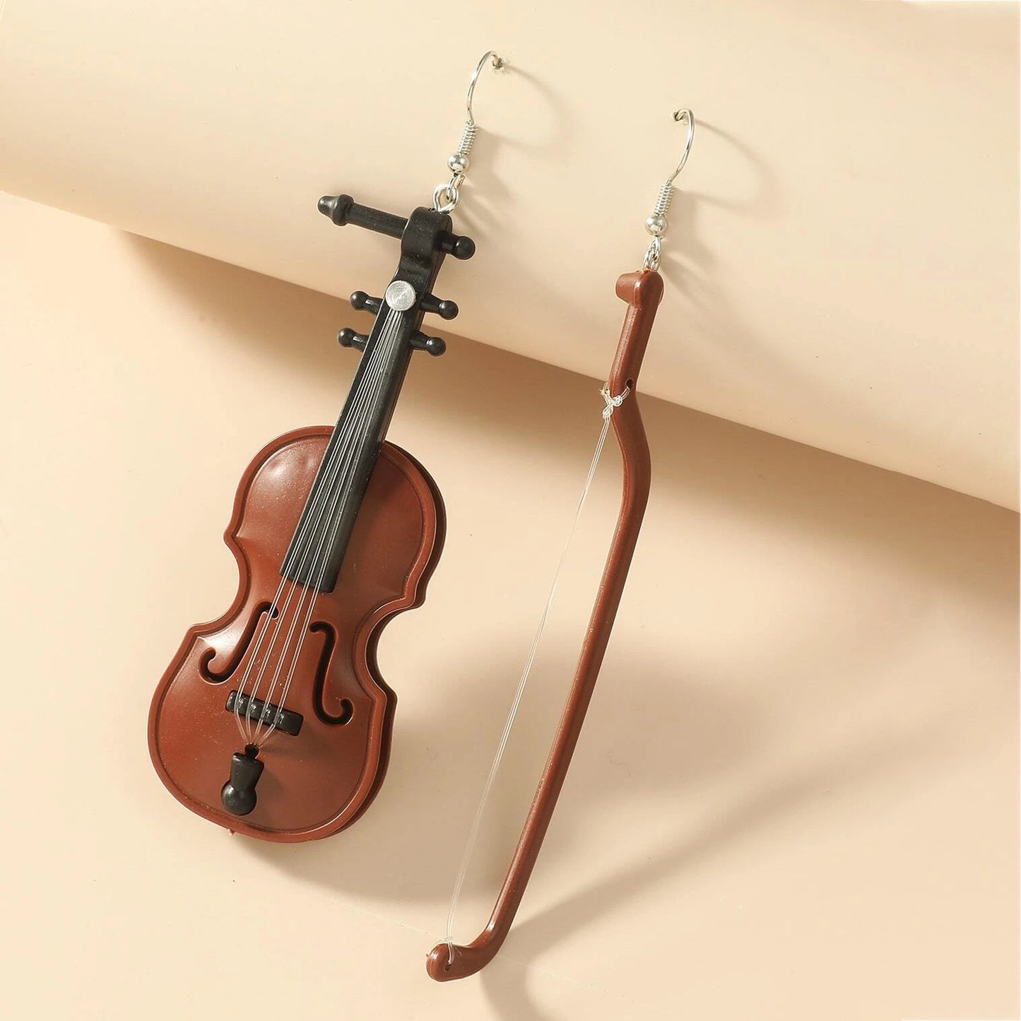 Asymmetric Wood Grain Violin Asymmetric Earrings