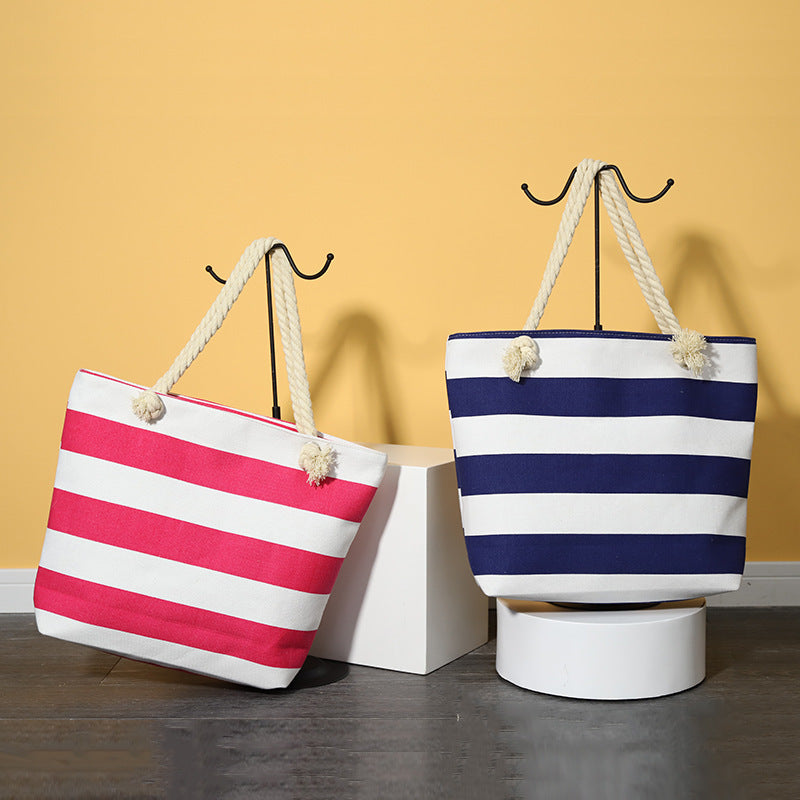 Striped beach bag, casual shoulder bag