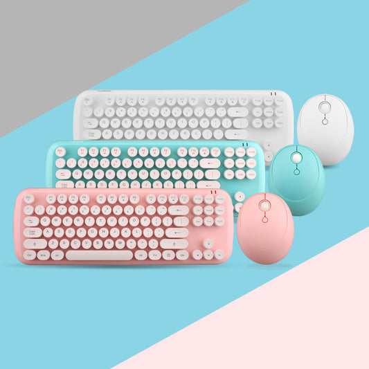 Wireless Keyboard and Mouse Set Girl Color Retro