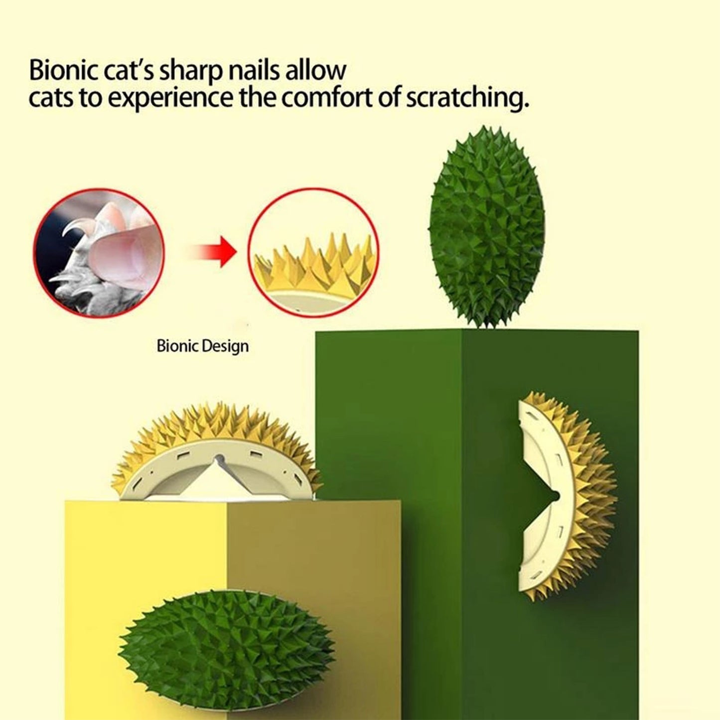 Durian Cat Brush, Self-Grooming Device for Dogs and Cats, Wall/Corner Scratching/Massage Combs in Durian Shape