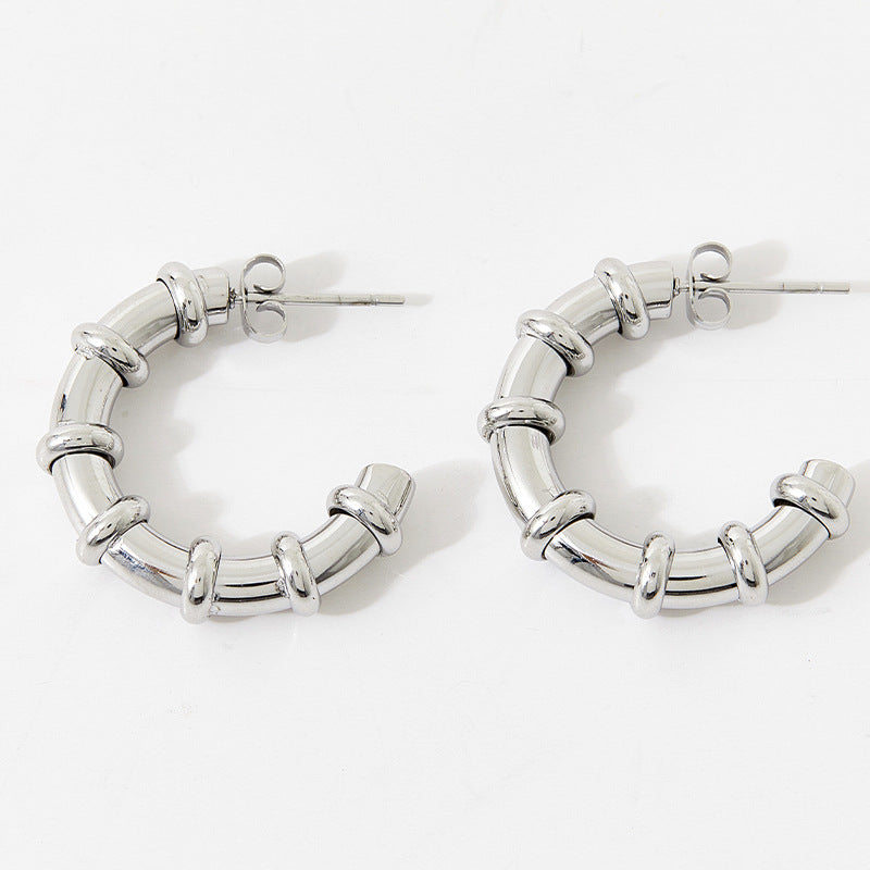 Stainless C- Shaped Ear Ring White Titanium Steel Earrings