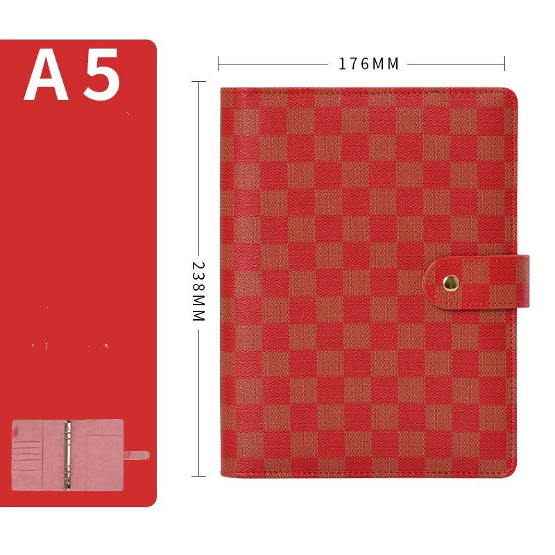 Loose-leaf book High-quality leather cover Checkered notebook