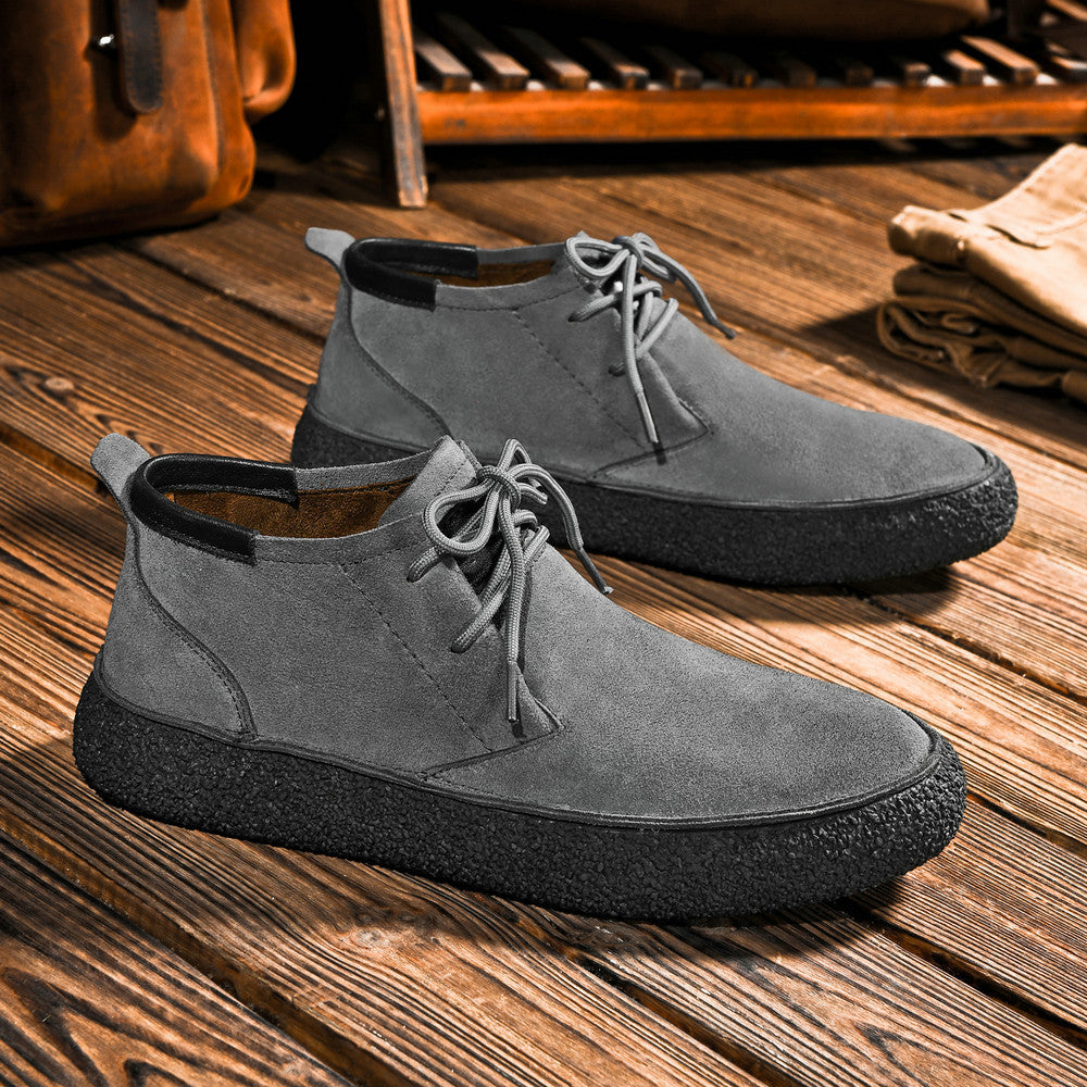 Matte Leather Mercerized Suede Leather Mid-top Board Shoes