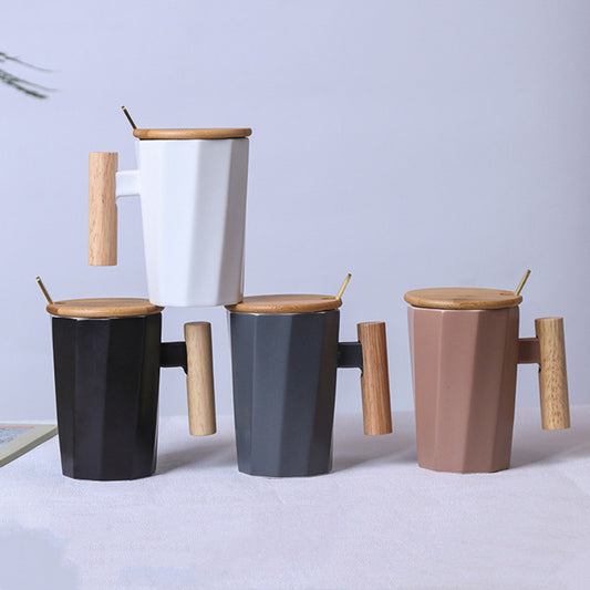 Nordic Wooden Handle Ceramic Mug