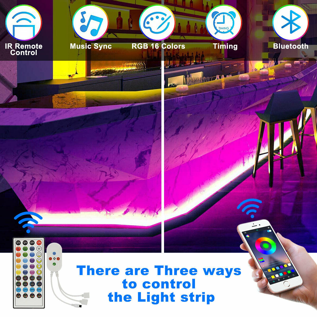 Led Strip Lights 5050 RGB Bluetooth Room Light Color Changing with Remote Control