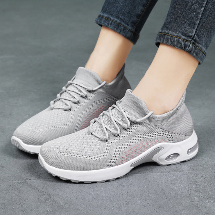 Lace-up Air Kissen Sneakers Frauen fliegen gewebt atmungsaktiv Casual Mesh Schuhe Sommer