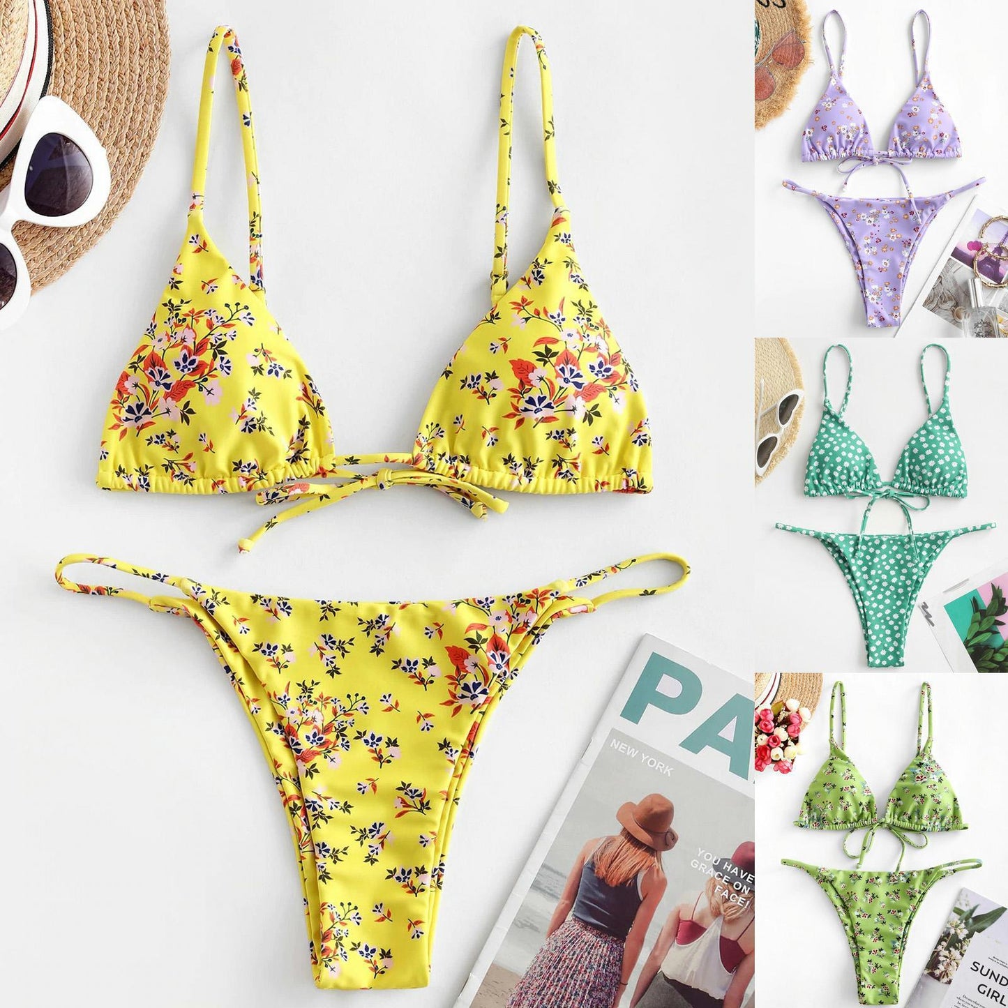 Summer Flowers Print Bikini Sexy Beach Swimming Suit Fashion Swimsuit Womens Clothing