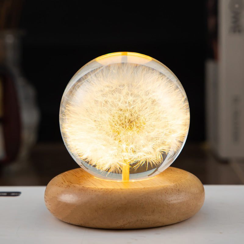 Dandelion Crystal Ball Glowing Night Light Eternal Flower