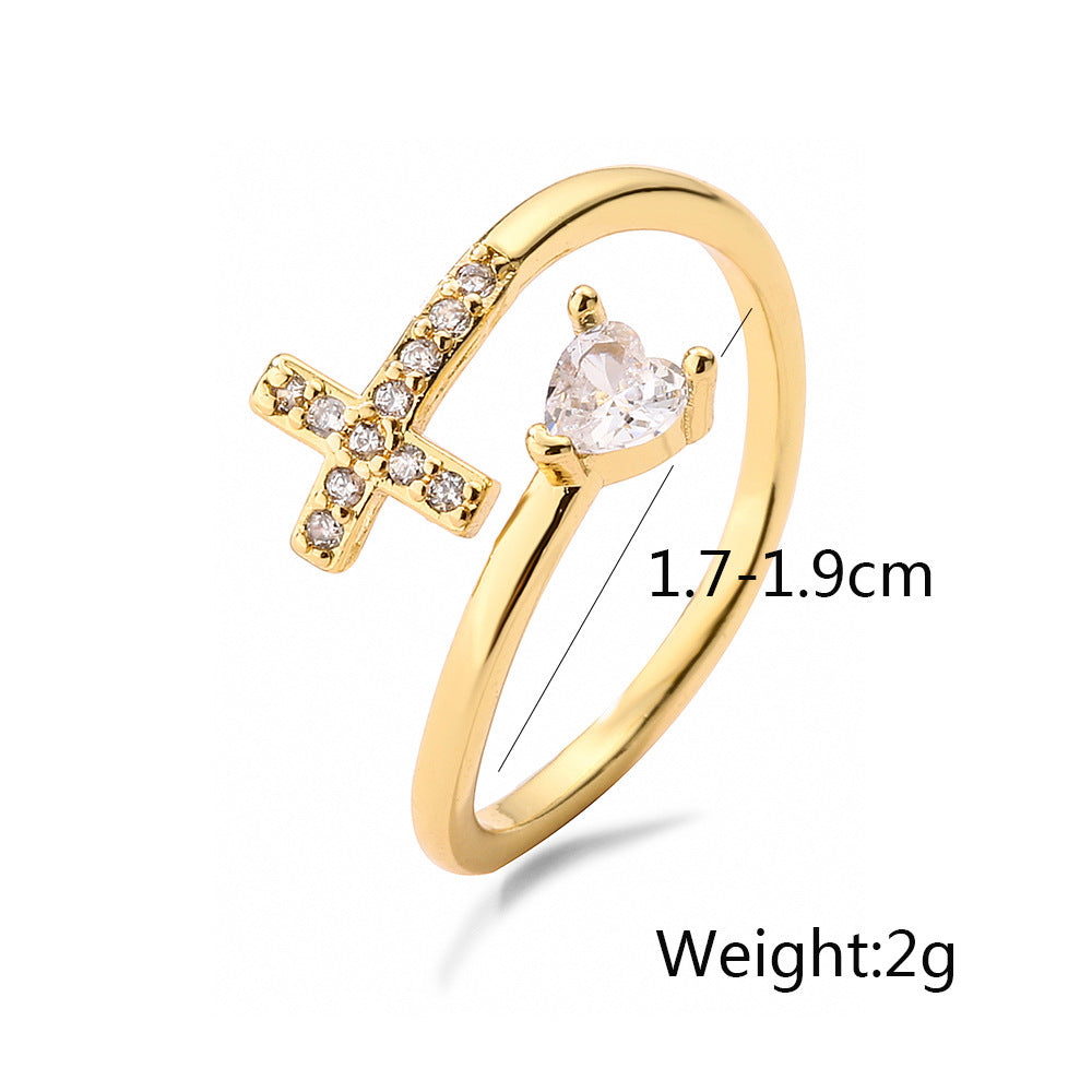 Simple zircon geometric open ring Female design sense niche ring