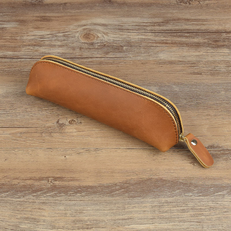 First Layer Cowhide Handmade Pencil Pen Storage Zipper Glasses Case