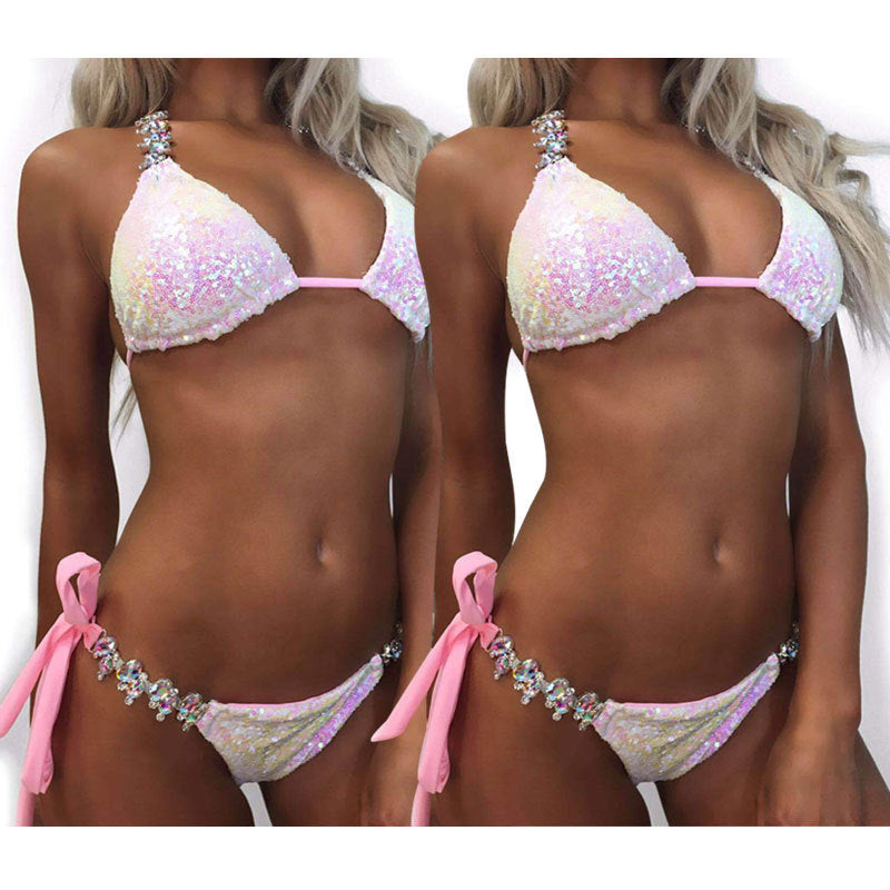 Farbverlauf Pailletten Strass Bikini