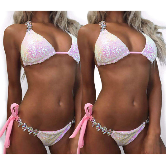 Farbverlauf Pailletten Strass Bikini